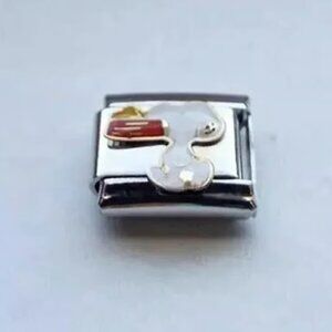 Enamel Snoopy and Woodstock 9mm stainless steel italian charm bracelet link new